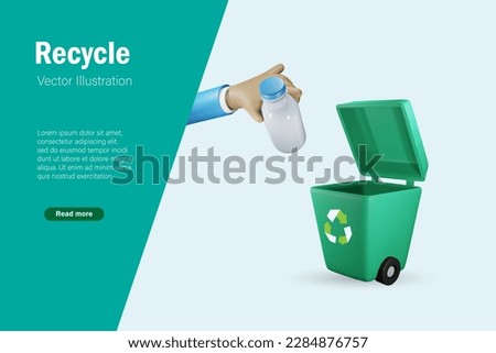 Businessman hand put plastic bottle in recycling garbage bin, rubbish bins.  Waste segregation management for sustainable environment. 3D realistic vector. Royalty-Free Stock Photo #2284876757