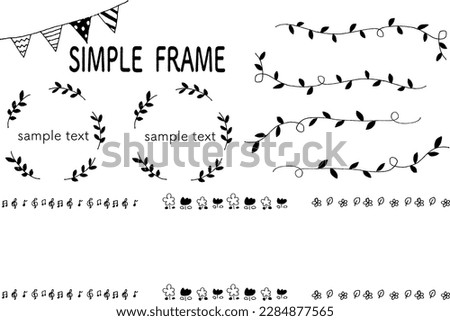 Line frame material set of simple leaves and decorations