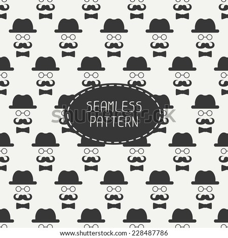 Vector seamless  pattern with vintage hipster gentleman mustache, hat, glasses. For wallpaper, pattern fills, web page background, blog. Stylish texture.