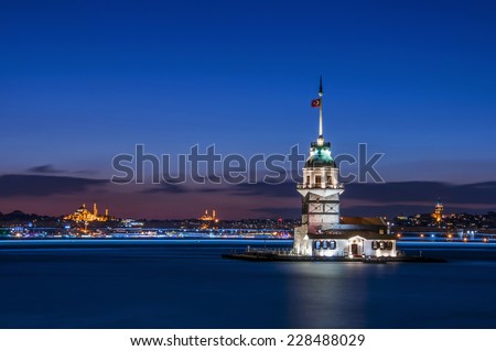 Maiden's Tower in istanbul, Turkey (KIZ KULESI - USKUDAR)  Royalty-Free Stock Photo #228488029