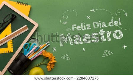 Happy Teacher's Day, Education Concept. Happy Teachers Day in Spanish - Feliz Día del Maestro. happy teachers day concept background. poster, banner. Spanish. October 6.