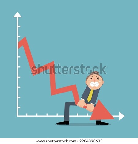 Cartoon character businessman pushing the arrow up. Business crisis concept, illustration vector cartoon