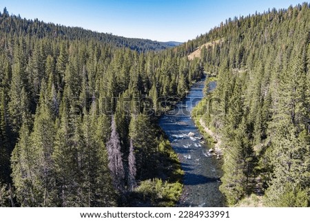 Overhead view of Truckee River in Placer County California Royalty-Free Stock Photo #2284933991