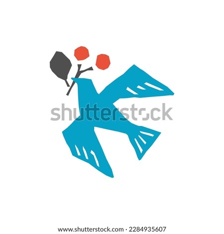 blue bird and red nut, hand-drawn vector illustration