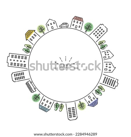 Vector illustration of circle with simple town