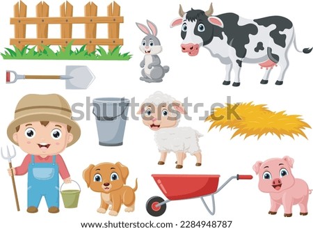 Set of farmer cartoon elements