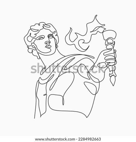 Greek man with torch line art vector illustration. A runner with a torch. Illustration in ancient Greek style. Sports concept illustration.