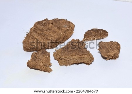 Dry Cow Dung Cakes piece for havan kund. dung cake on white background.It's use for dhup