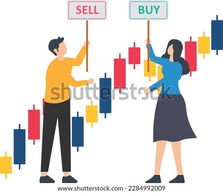 Buy or sell in stock market and crypto currency trading, investment decision, wealth management or financial concept, investment analyst holding buy or sell sign 

