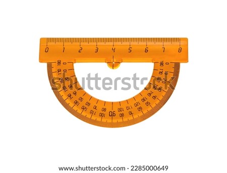 Protractor isolated on white. School tool for angle measurement 