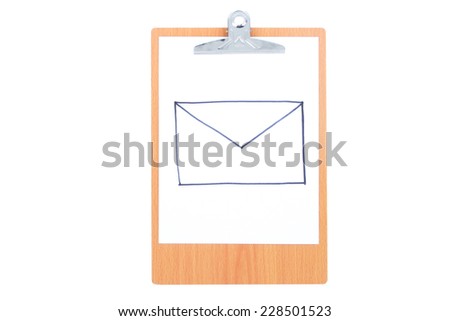 Wooden Clipboard with white paper and a letter sign