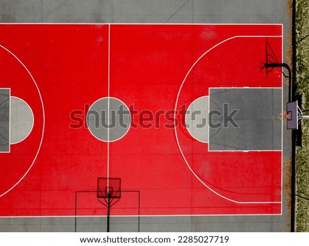 drone aerial view of an open air basketball court