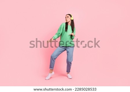 Photo of cheerful lovely lady wear trendy clothes have fun enjoy holiday event chill look empty space isolated on pink color background
