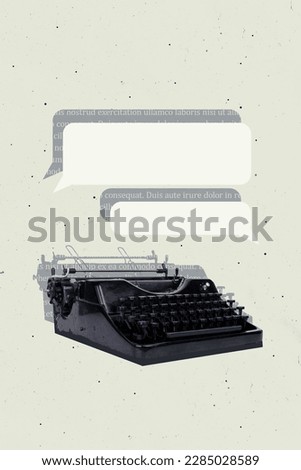 Photo minimal template collage of vintage keyboard chatting with friends antique mechanical tool send messages mail isolated on grey background Royalty-Free Stock Photo #2285028589