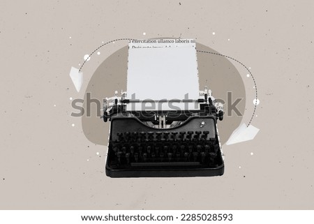 Template picture collage photo of vintage keyboard writer author newsletter message reportage fresh message isolated on drawing background
