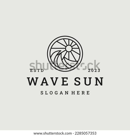 Wave sun logo vector icon illustration hipster vintage retro .