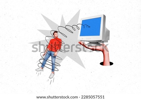 Artwork magazine collage picture of addicted guy watching tv programs isolated drawing background Royalty-Free Stock Photo #2285057551