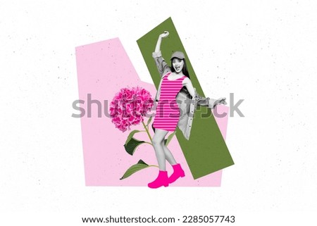 Creative picture poster collage of funky young hipster lady enjoying 8 march celebration event