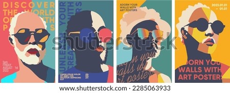 Stylish man with glasses. Vector art.Minimalistic vector portraits. Fine Art. Set of vector illustration. 
