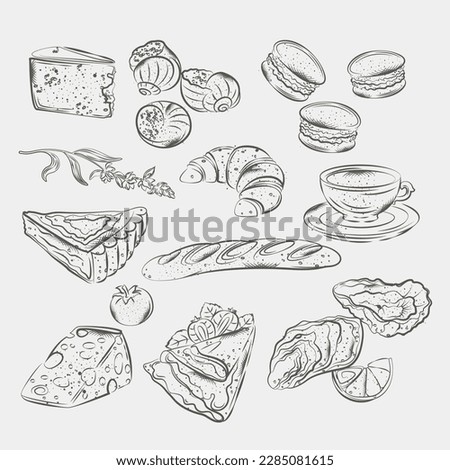 
Traditional popular French cuisine. Drawing, sketch, clipart. Vector illustration. Royalty-Free Stock Photo #2285081615