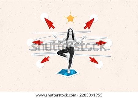 Creative 3d photo artwork graphics collage painting of smiling lady enjoying practicing yoga isolated drawing background Royalty-Free Stock Photo #2285091955