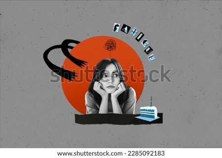 Collage artwork graphics picture of bored depressed lady feeling apathy isolated painting background
