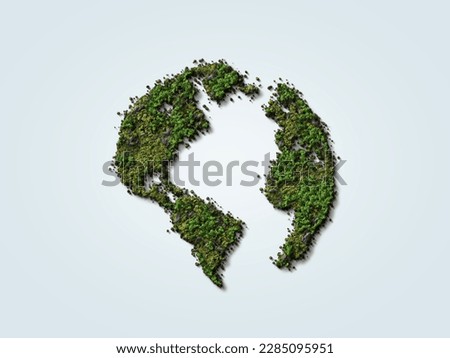 Green World Map- 3D tree or forest shape of world map isolated on white background. World Map Green Planet Earth Day or Environment day Concept. World Forestry Day. Royalty-Free Stock Photo #2285095951