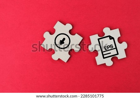 wooden puzzle with EPS file format icon and save file. the concept of saving EPS format files.