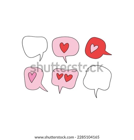 Valentines speech bubbles clip-arts elements isolated on white. Red Pink aesthetic. Vector illustration