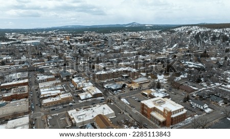 Aerial view of downtown Flagstaff in Arizona. Royalty-Free Stock Photo #2285113843