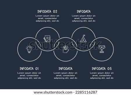 Doodle dark infographic elements with 5 options, template for web on a black background.	