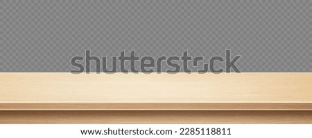 Wooden surface of desk isolated on transparent background. Kitchen top made of timber board. Light wooden tabletop. Realistic vector illustration