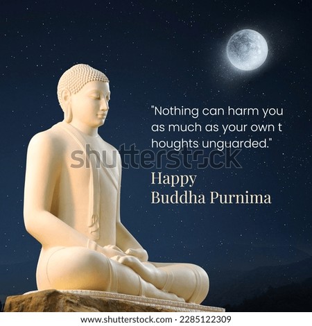 Buddha Purnima, Buddha statue meditation in moony night Royalty-Free Stock Photo #2285122309