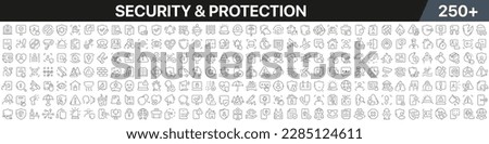 Security and protection linear icons collection. Big set of more 250 thin line icons in black. Security and protection black icons. Vector illustration Royalty-Free Stock Photo #2285124611