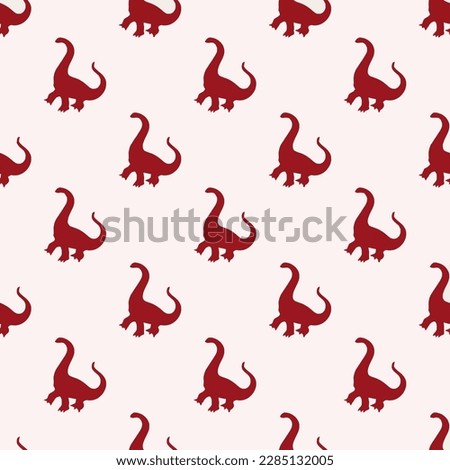 Beautiful square tile with an enthralling animal portrait. Seamless pattern with giraffatitan dinosaur shape on ruby red background. Design for a set of posters with animal drawings.