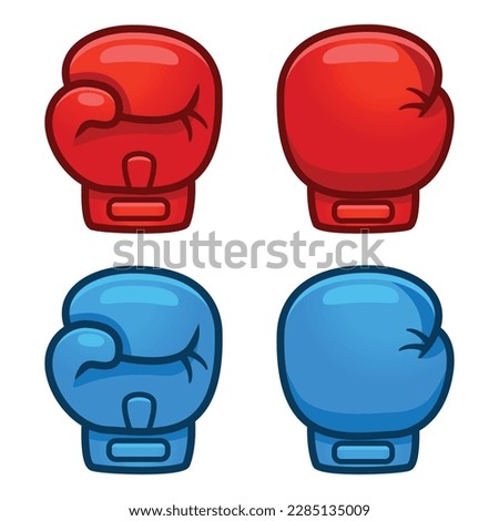 Cartoon red and blue boxing glove icon, front and back. Isolated vector illustration. Royalty-Free Stock Photo #2285135009