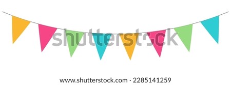 Vector triangle birthday bunting flags. Colorful carnival garland for festival and fair decoration on white background. Royalty-Free Stock Photo #2285141259