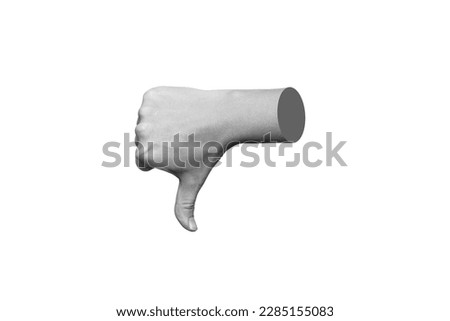 Female hand showing the thumb down gesture isolated on a white background. Negative hand sign. Finger down. 3d trendy collage in magazine urban style. Contemporary art. Modern design Royalty-Free Stock Photo #2285155083