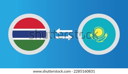 round icons with Gambia and Kazakhstan flag exchange rate concept graphic element Illustration template design
