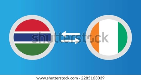 round icons with Gambia and Ivory Coast flag exchange rate concept graphic element Illustration template design

