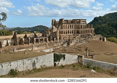 View of the ruins of the Sans-Souci Palace. Royal residence of Henry I, King of Haiti, known as Henri Christope. It is located in the city of Milot. Republic of Haiti. Royalty-Free Stock Photo #2285166291