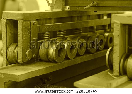 production equipment in a manufacturing factory, closeup of photo