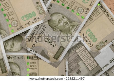 indian rupee, five hundred rupee note texture background. huge cash in indian currency notes. Royalty-Free Stock Photo #2285211497