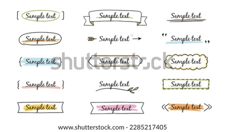 Text title frame handwriting ribbon, square, circle decoration element. Doodle cute title frame simple text box, label, tag. Hand drawn sketch style decoration. Vector illustration. Royalty-Free Stock Photo #2285217405