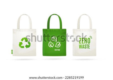 Zero Waste Concept Realistic Detailed 3d Tote Bag Fabric Cloth Set. Vector illustration of Eco Bags Royalty-Free Stock Photo #2285219199