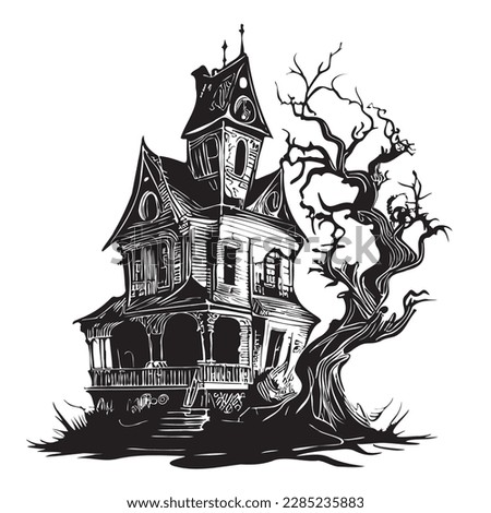 Haunted House Hand Drawn Sketch Vector Illustration Halloween Royalty-Free Stock Photo #2285235883