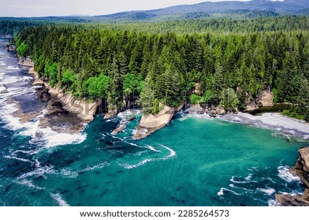 Aerial image of the Pacific Rim area Vancouver Island, BC, Canada Royalty-Free Stock Photo #2285264573