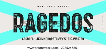 Headline alphabet. Bold aged, rough fat uppercase letters with grunge texture. Creative hand-drawn textured alphabet, design, typographic, poster. Grunge scratches alphabet. Vector Illustration Royalty-Free Stock Photo #2285265851