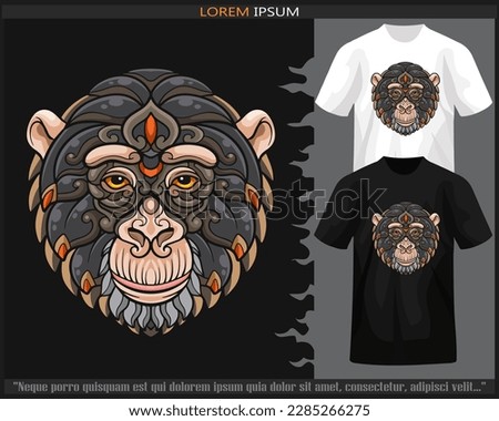 Colorful ape head mandala arts isolated on black and white t shirt.