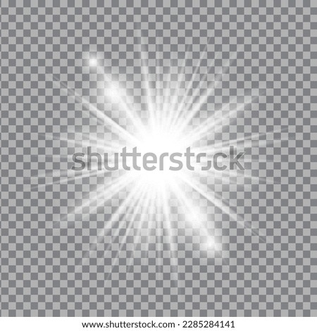 White light glow effect, light rays. Radiant flash, lens flare, vector illustration. Royalty-Free Stock Photo #2285284141